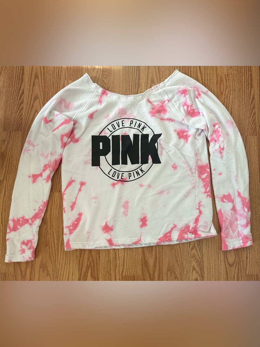 VS Pink White and Pink Tie Dye Off the Shoulder Crew XS